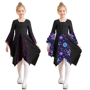 Girls Costume Cosplay Gowns Carnival Dress Gothic Skirt Renaissance Tunic Witch - Picture 1 of 23