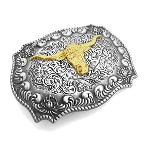 Longhorn bull Belt Buckle for Men- Western Rodeo Cowboy Large Belt Buckles - Picture 1 of 4