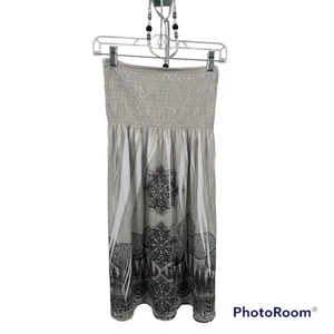 Paradise Contour Halter Brown/White Floral Stretchy Beaded Tie Maxi Dress Sz M - Picture 1 of 9