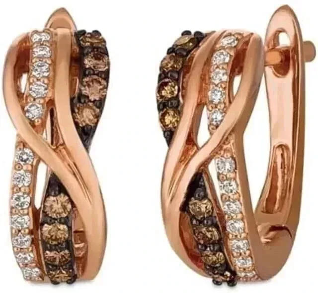 Pendientes de aro de cuarzo ahumado redondos creados en laboratorio de 2,0 quilates enchapados en oro rosa de 14 quilates Foto 1 de 2