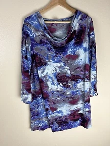 Parsley & Sage 2X Blouse Tunic Top Tie Dye Cowl Neck Art To Wear Lagenlook - Picture 1 of 4