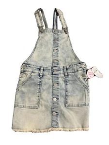 NWT Justice girls 10 denim overall dress w/bulit in shorts light wash - Picture 1 of 6