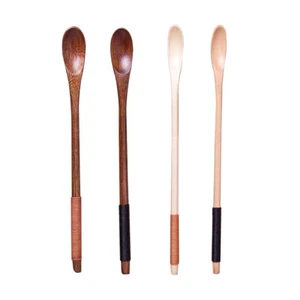 4pcs Wooden Long Handle Honey Mixing Spoon Stirrer Coffee Tea StirringSpoon - Picture 1 of 6