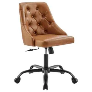 Distinct Tufted Swivel Vegan Leather Black Tan Office Chair - Picture 1 of 7