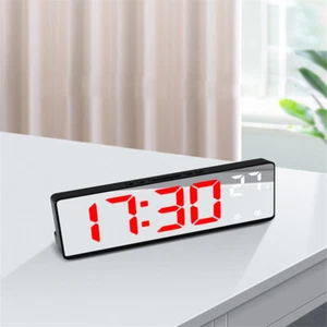 Digital LED Desk Alarm Clock Large Mirror Display Snooze Temperature Mode - Picture 1 of 17