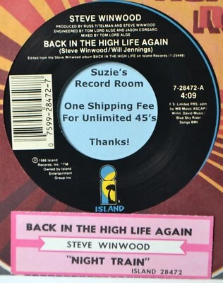 Steve Winwood Back in the High Life Again Jukebox Strip & 45 7" Vinyl -COUPONS! - Image 1 of 3