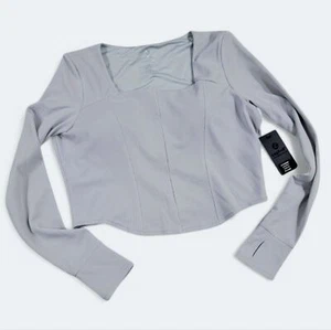 NEW Leg End Active Long Sleeve Sculpt Cropped Gray Top Built In Bra Size XL - Picture 1 of 14