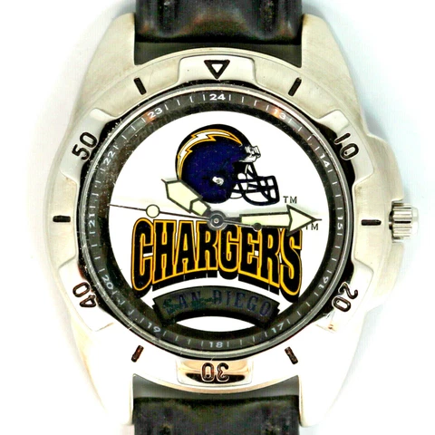 San Diego Chargers Mans NFL Fossil Unworn NEW Vintage 1995 Leather BND Watch $89 Cover