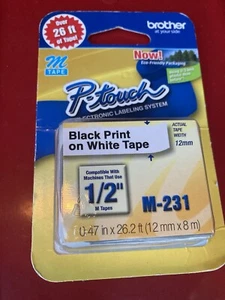 Brother M-231 P-Touch Label Tape 1/2" Black on White    New Sealed - Picture 1 of 4