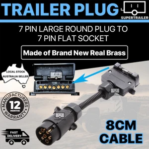 7 pin round male plug to 7 pin flat female socket adaptor trailer connector - Picture 1 of 3