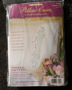 NOS Dimensions Pillow Cases Stamped Cross Stitch Filigree Scroll Pillowcase - Picture 1 of 1