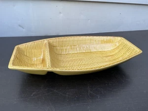 Vtg California Chips and Dip Ceramic Platter Wicker Design Yellow - Picture 1 of 6