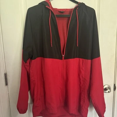 Athletic Works Men's Large Red & Black Hooded Windbreaker Jacket Full Zip - Image 1 of 4