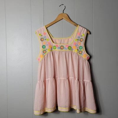 IVY JANE BORDADO FLORAL ROSA TRANSPARENTE LUNARES BABYDOLL BOHO TOP MUJER MEDIANO Foto 1 de 4