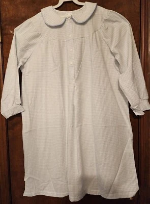 Size L / P  Blue Check Shift Length Gown 100% Cotton FLANNEL USA Made Carole - Image 1 of 2