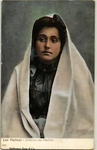 España Antigua Postal Vintage Las Palmas señorita con mantilla (1291) - Imagen 1 de 2