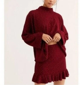 Free People 2pc Sweater & Skirt Set Womens Large Set the Mood Knit Wine Red L - Picture 1 of 15