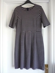 HOBBS LONDON Ellie Navy/Oatmeal Striped Skater Jersey Dress Size 12 - Picture 1 of 5
