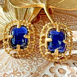 NUOVISSIMO Orecchino Vintage Placcato Oro Resina Argento Post Blu VINTAGE - Foto 1 di 3