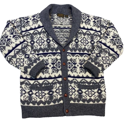Suéter Eddie Bauer Para Hombres Cárdigan con Botones Grandes Gris Tejido Lana Shetland De Colección Foto 1 de 4
