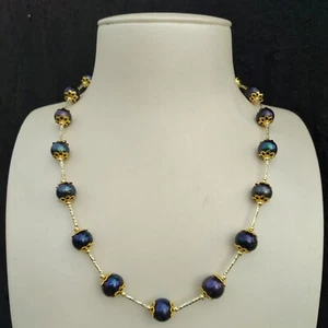 19" New AAA + 8-9mm Natural Black Round South Sea Pearl Necklace 14k Gold P - Picture 1 of 6