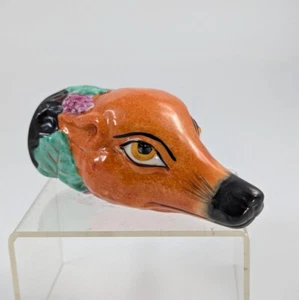 Antique Royal Staffordshire Porcelain Fox Head Stirrup Cup, 19th Century - Picture 1 of 12