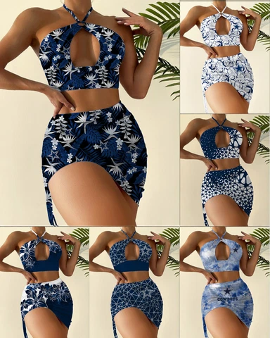 Dallas Cowboys Womens Cutout Bikini Set 2PCS Halter Sexy Swimsuit Bathingwear Cover