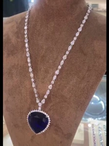 Iconic Collection Large Trillion Sapphire Royal Blue Heart of the Ocean Necklace - Picture 1 of 14