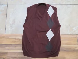 Sweater Vest Golf Argyle Style Front Burgundy Beige Brown V-Neck Axist  Sz L - Picture 1 of 4