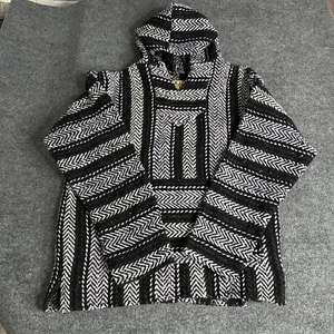 Baja Joe Hoodie Poncho Adult Large Drug Rug Blue Purple Stripe Hippie Pullover - Picture 1 of 13