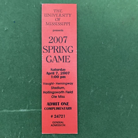 2007 Ole Miss Rebels Spring game Vaught Hemingway￼ ticket￼ Stub Cover