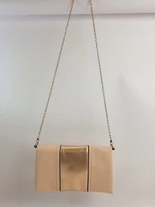 GENUINE Bag Ladies Womens Beige Gold Shoulder Chain Clutch Faux Leather Handbag - Picture 1 of 11