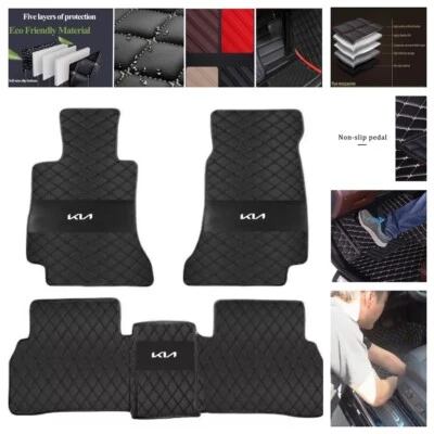 For Kia Car Floor Mats Flat Mats All Model Carpets Front & Rear Rugs Waterproof - Image 1 of 4