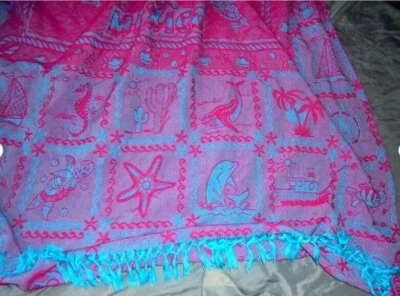 Sofá cama manta México playa peces estrellas de mar océano con borlas azul rosa Foto 1 de 4