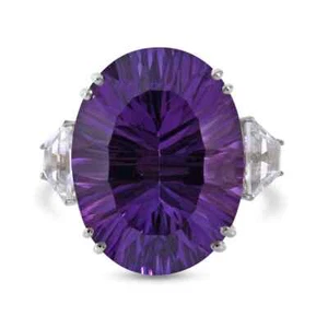 21.10ctw Concave Cut African Amethyst & Topaz Ring Platinum Plated Size 6 - Picture 1 of 6