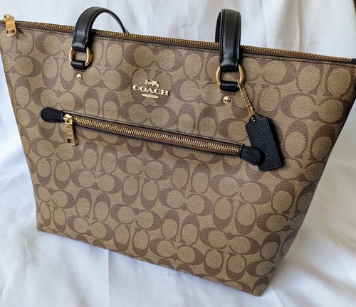 RARA grande borsa Coach usata pochissimo marrone e bordo nero firma tela galleria tote bag