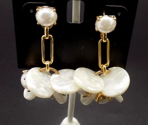 Inc International Concepts Drop Earrings Faux White Pearl Resin Discs Gold-Tone - Picture 1 of 3