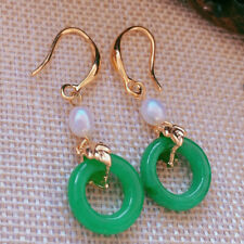 Natural Green jade chalcedony ring pearl earrings 18KGB Lady Gifts Luxury