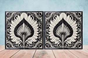 Azulejos de cerámica de diseño Art Deco - Juego de 2 azulejos de decoración de pared Art Deco, azulejos Art Deco - Imagen 1 de 3