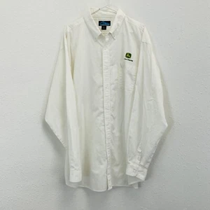 Mens 3XLT John Deere Shirt Logo Embroidery White Button Long Sleeve Tri Mountain - Picture 1 of 5