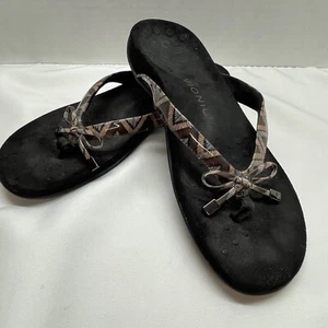 VIONIC Bella Chevron Bow Thong Sandals Flip Flop Women Size 9 Beach Pool Vacatio - Picture 1 of 11