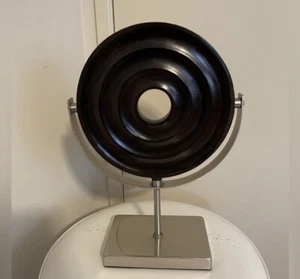 Contemporary Brown Wood Discs On Metal Stand - Picture 1 of 8