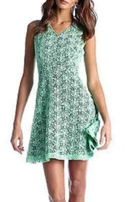 Vestido Cynthia Rowley azul-petróleo crochê sobreposição de renda ajuste flare romântico costeiro 8 - Imagem 1 de 4