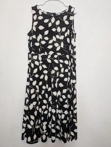 Talbots Stretch Midi Dress Size 1X White Black Floral Print Sleeveless Swing - Picture 1 of 6