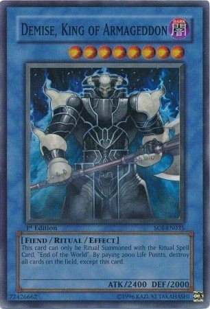 Demise, King of Armageddon SOI-EN035 - Super Rare - Near Mint 1st Edition YuGiOh - Image 1 of 1