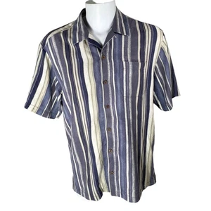 Tommy Bahama Hemd Large Seide grau hellbraun gestreift - Bild 1 von 6