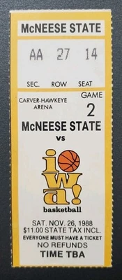 Iowa Hawkeyes McNeese State Basketball Ticket Stub 11/26 1988 B.J. Armstrong 18P - Image 1 of 2