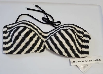 Nuevo con etiquetas Robin Piccone M Negro Blanco Chevron Bandeau Bikini Natación Top 115940 Foto 1 de 3