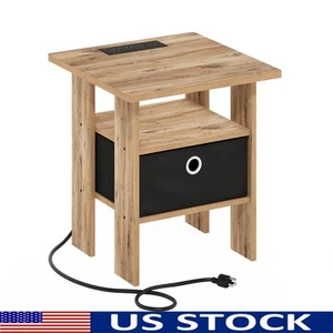 USB Type-C End Table Charging Station W/ Storage Bin Living Room Bedroom - Picture 1 of 8