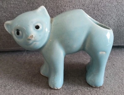 Vintage MCM McCoy Ceramic Scardy Cat Planter Arched Back Cactus Light Blue - Image 1 of 4